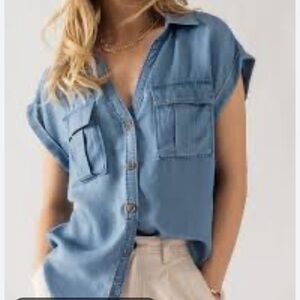 Casual Blue Button-Down Shirt for Women